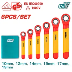 TOTAL TOOLS - Juego de Llaves 6 Piezas 10 a 19 mm Tipo Ratchet Splin en Estuche