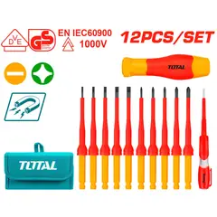 TOTAL TOOLS - Juego 12 Destornillador Estrella Y Pala Ais 1000v