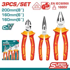 TOTAL TOOLS - Juego de Alicates Aislados 3 Piezas Combinado 8" Punta Larga 6" y Corte Diagonal 6" 1000V