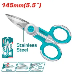TOTAL TOOLS - Tijera de Electricista Acero Inoxidable 145 mm 5-1/2 Pulgadas