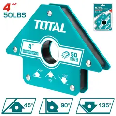 TOTAL TOOLS - Escuadra Magnética de Acero 45° 90° y 135° Fuerza de Tiro 50 Libras 4"