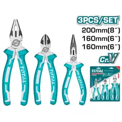 TOTAL TOOLS - Juego 3 Alicates Combinado 8" de Punta Larga 6" Corte Diagonal 6"