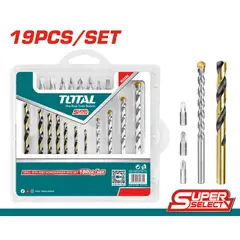 TOTAL TOOLS - Juego 19 Piezas Incluye 7 Brocas HSS 4 Brocas para Mampostería y 8 Puntas