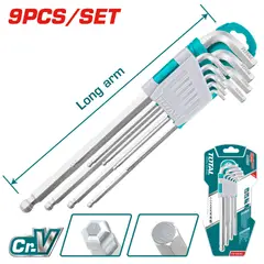 TOTAL TOOLS - Juego de Llaves Allen 9 Piezas Punto de Bola Hexagonales Largas