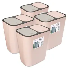 ENERGY PLUS - Kit 4 Papeleras de Basura Doble Compartimiento Push Palo Rosa