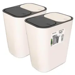 ENERGY PLUS - Kit 2 Papeleras de Basura Doble Compartimiento Push Blanco