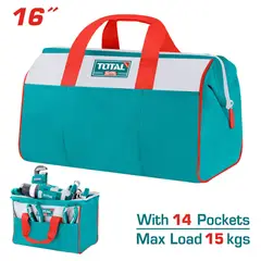 TOTAL TOOLS - Bolso para Herramientas 16 Pulgadas con 6 Bolsillos Ext y 8 Int Capacidad Max 15kg