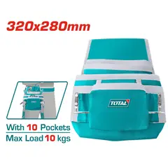 TOTAL TOOLS - Cinturón Porta Herramientas Poliéster 10 Compartimentos Cap Maxima 10 kg