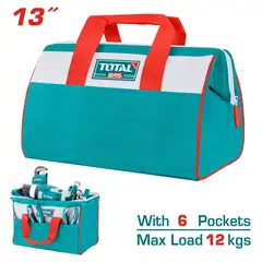TOTAL TOOLS - Bolso para Herramientas 13 Pulgadas con 6 Bolsillos Ext Carga Máxima 12kg
