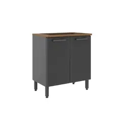 BERTOLINI - Mueble inferior de cocina en Acero 80cm con meson MDP para empotrar estufa Gris