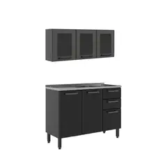 BERTOLINI - Cocina Integral En Acero 120Cm Incluye Lavaplatos Central Gris