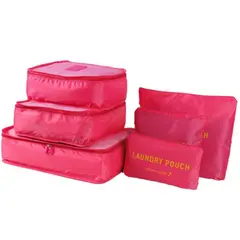 52 BITS - Kit Viajero Organizador Textil X6 Bolsas Fucsia