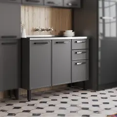 BERTOLINI - Mueble Inferior 120 Cm Cocina Estilo Acero con Lavaplatos