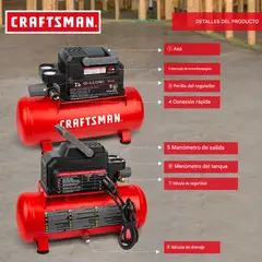 CRAFTSMAN - Compresor de Aire 7,6 Litros Sin Aceite 125 PSI