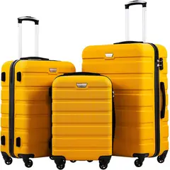 COOLIFE - Juego de 3 Maletas Rígidas para Equipaje Amarillo