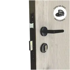 M&H SECURITY LOCKS - Kit Cerradura Entrada Principal Antitaladro Oma Negra + Tope Negro
