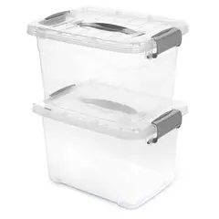 ENERGY PLUS - Set x2 Cajas Organizadoras Plasticas con Tapa 5.5 L Gris