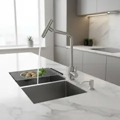 STYLOS EN BRONCE - Grifería Monomando para Lavaplatos con Filtro Dirigible y Caño Abatible en Acero Inoxidable 304 8.3 l/min