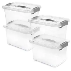 ENERGY PLUS - Set x4 Cajas Organizadoras Plásticas con Tapa 5.5 L Gris