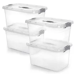 ENERGY PLUS - Set x4 Cajas Organizadoras Plástica Extra Grande y Tapa 27l