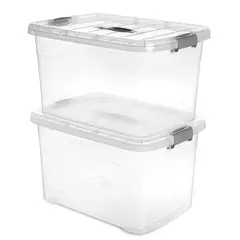 ENERGY PLUS - Set x2 Cajas Organizadoras Plásticas Grandes Tapa 17l