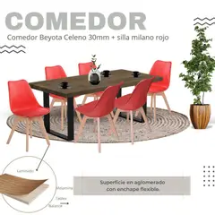 EKONOMODO COLOMBIA - Comedor Celeno Beyota 30mm 160x80x75 + Silla Milano 85x39x46 Rojo