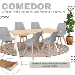 EKONOMODO COLOMBIA - Comedor Madera Indika 30mm 160x80x75 Blanco + Silla Milano 85x39x46 Gris