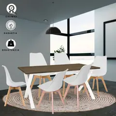 EKONOMODO COLOMBIA - Comedor Indika Beyota 15mm 160x80x75 Blanco + Silla Milano 85x39x46 Blanco