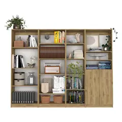VIRTUAL MUEBLES - Combo Home Macadamia y Blanco 4 Bibliotecas