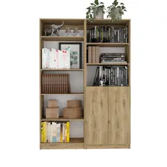 VIRTUAL MUEBLES - Combo Home Macadamia y Blanco 2 Bibliotecas