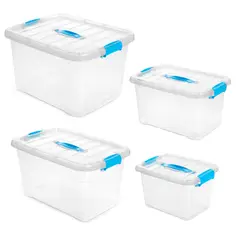 ENERGY PLUS - Kit x4 Cajas Organizadoras Transparentes con Tapa Azul Celeste