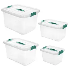 ENERGY PLUS - Kit x4 Cajas Organizadoras Transparentes con Tapa Verde