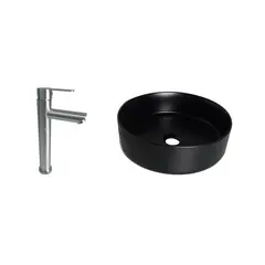 INKORPORAR - Kit Lavamanos Sobreponer Tomine Negro+Grifería Mezclador Acero Inoxidable