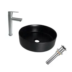 INKORPORAR - Kit Lavamanos Sobreponer Tomi Negro+Grifería Mezclador Acero Inox+Desague