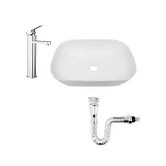 CCOL - Combo Lavamanos Rectangular 40x30 + Grifería Mezclador + Push con Sifón Cromado