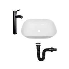 CCOL - Combo Lavamanos Rectangular 40x30 + Grifería Mezclador Negra + Push con Sifón Negro