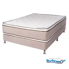 DISTINCION - Combo Colchón Resortado Oro Doble Pillow 200x200x33 + 2 Base Cama Tela Mf 100x200x29