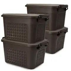 ENERGY PLUS - Set X4 Cajoneras Grandes Plásticas Organizadoras con Tapa 40l Café