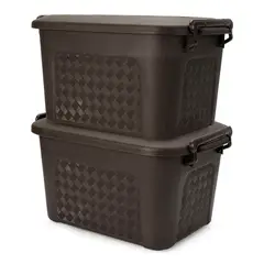 ENERGY PLUS - Set X2 Cajoneras Grandes Plásticas Organizadoras con Tapa 40l Café