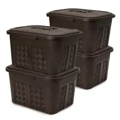 ENERGY PLUS - Set X4 Cajoneras O Cajas Plásticas Organizadoras con Tapa 10l Café