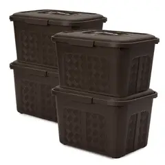 ENERGY PLUS - Set X4 Cajoneras O Cajas Plásticas Organizadoras con Tapa 6l Café