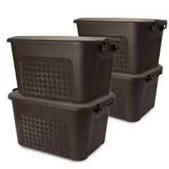 ENERGY PLUS - Set X4 Cajoneras Grandes Plásticas Organizadoras con Tapa 23l Café