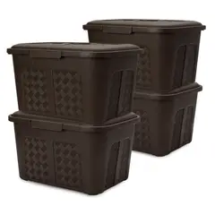 ENERGY PLUS - Set X4 Cajoneras O Cajas Plásticas Organizadoras con Tapa 15l Café