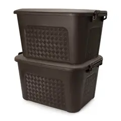 ENERGY PLUS - Set X2 Cajoneras Grandes Plásticas Organizadoras con Tapa 23l Café