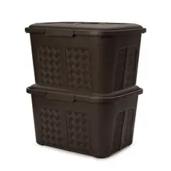 ENERGY PLUS - Set X2 Cajoneras O Cajas Plásticas Organizadoras con Tapa 15l Café