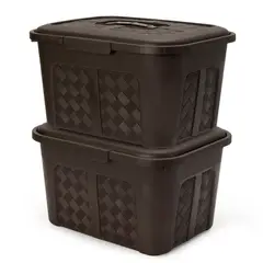 ENERGY PLUS - Set X2 Cajoneras O Cajas Plásticas Organizadoras con Tapa 10l Café