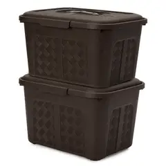 ENERGY PLUS - Set X2 Cajoneras O Cajas Plásticas Organizadoras con Tapa 6l Café