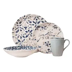 CORONA - Juego de Vajilla en Cerámica 4 Puestos 16 Piezas Atenea Multicolor