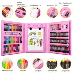 GENERAL - Kit de Colores 208 Piezas Juego Arte + Cartilla Rosa