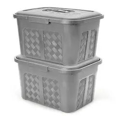 ENERGY PLUS - Set X2 Cajoneras o Cajas Plásticas Organizadoras con Tapa 10L Gris